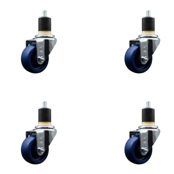 3'' Solid Poly Wheel Swivel 1-7/8'' Expanding Stem Caster Set, 4PK